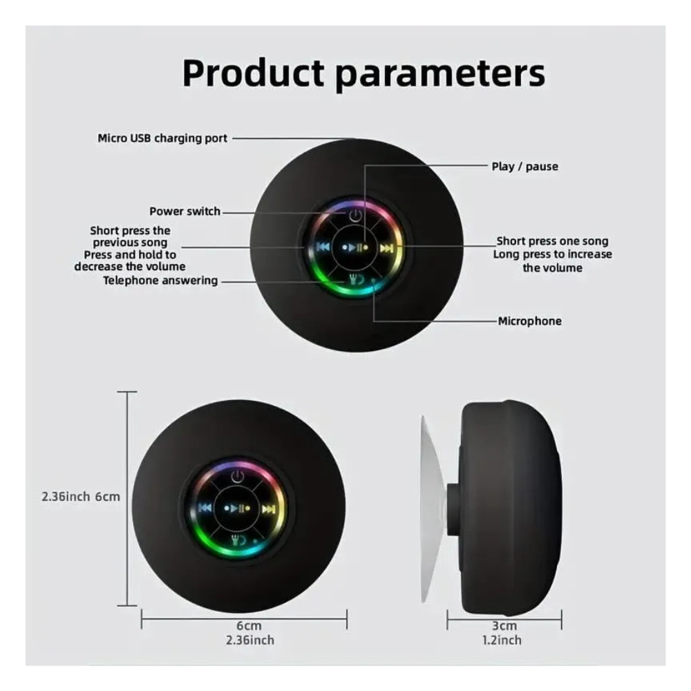 Parlante Ducha RGB Impermeable Bluetooth